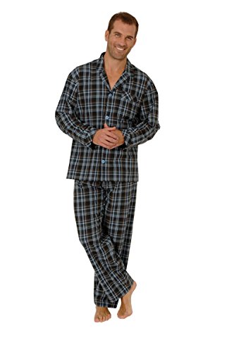 Normann Herren klassischer Pyjama, Duchgeknöpft, Langarm, Karo, Marine, 57270, Gr. 50 von Normann