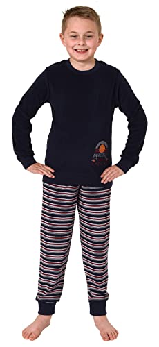 Normann Jungen Frottee Langarm Schlafanzug Pyjama mit Bündchen und Basketball-Motiv, Farbe:Marine, Größe:164 von Normann