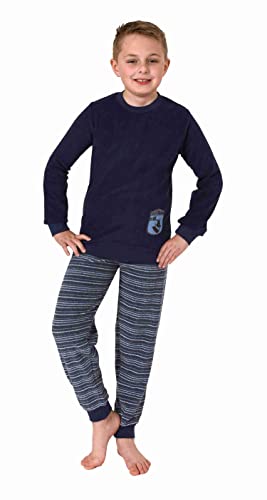 Normann Jungen Frottee Langarm Schlafanzug Pyjama mit Bündchen und Skaterboard-Motiv, Farbe:blau, Größe:128 von Normann