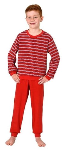 Normann Jungen Frottee Pyjama in Ringel-Optik, Warmer Schlafanzug mit Bündchen, Farbe:rot, Größe:140 von Normann