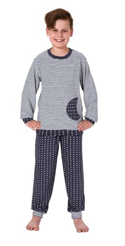 Normann Jungen Frottee Pyjama mit Bündchen, Warmer Schlafanzug in toller Ringel-Optik, Farbe:Ringelmarine, Größe:128 von Normann
