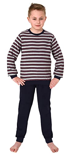Normann Jungen Frottee Schlafanzug Pyjama Langarm mit Bündchen in Streifenoptik, Farbe:grau, Größe:164 von Normann