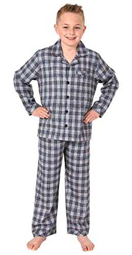 Normann Jungen Langarm Flanell Schlafanzug Pyjama in Karo Optik zum durchknöpfen, Farbe:grau, Größe:152 von Normann