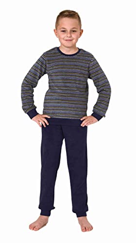 Normann Jungen Langarm Frottee Schlafanzug Pyjama mit Bündchen in Streifenoptik, Farbe:gelb, Größe:140 von Normann
