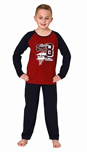Normann Jungen Langarm Schlafanzug Pyjama mit coolen Basketball-Motiv, Farbe:rot, Größe:152 von Normann