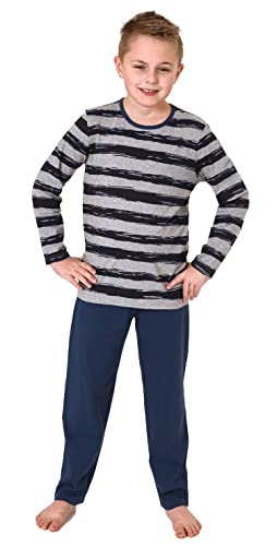 Normann Jungen Pyjama lang mit coolem Streifen-Muster - 212 501 10 700, Farbe:grau, Größe:164 von Normann