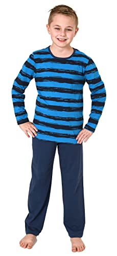 Normann Jungen Pyjama lang mit coolem Streifen-Muster - 212 501 10 700, Farbe:türkis, Größe:164 von Normann