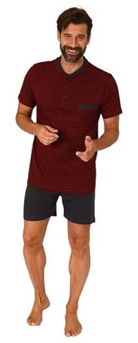 Normann Karierter Herren Shorty Pyjama mit Knopfleiste und Brusttasche - bis Größe 64, Farbe:rot, Größe:52 von Normann