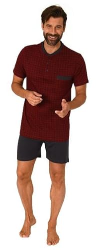Normann Karierter Herren Shorty Pyjama mit Knopfleiste und Brusttasche - bis Größe 64, Farbe:rot, Größe:56 von Normann