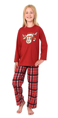 Normann Kinder Langarm Weihnachts Schlafanzug Unisex Pyjama mit lustigen Renntier Motiv, Farbe:rot, Größe:116 von Normann