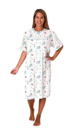 Normann Klassisches Damen Nachthemd Kurzarm fraulich - 105 cm lang mit Knopfleiste am Hals, Farbe:hellblau, Größe:44-46 von Normann