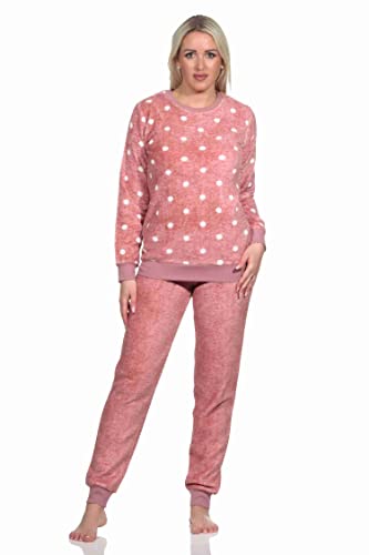 Normann Kuschelig Warmer Damen Langarm Schlafanzug mit Bündchen aus Coralfleece in Tupfen Optik, Farbe:rosa, Größe:48/50 von Normann