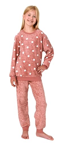 Normann Kuschelig Warmer Mädchen Schlafanzug Pyjama aus Coralfleece in Tupfen Optik, Farbe:Altrosa, Größe:176 von Normann