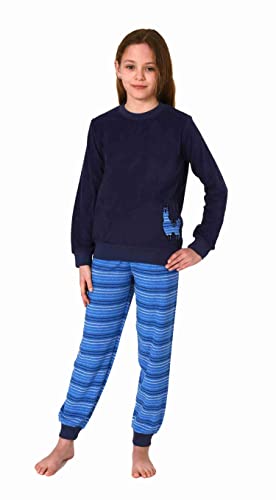 Normann Kuscheliger Mädchen Frottee Schlafanzug Langarm mit Bündchen und süssen Tiermotiv, Farbe:Navy, Größe:128 von Normann