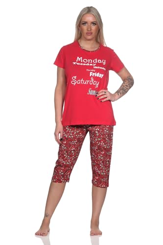 Normann Lässiger Damen Capri Pyjama mit Allover-Muster und Frontprint, ¾ Capri Hose, Farbe:rot, Größe:40-42 von Normann