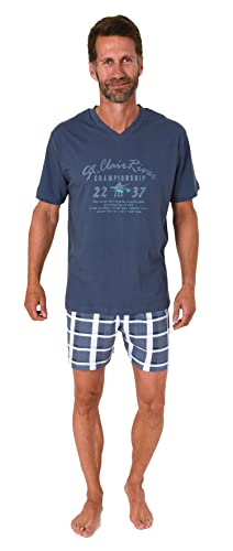 Normann Lässiger Herren Shorty Pyjama Kurzarm mit Karo-Shorts - 122 105 10 754, Farbe:blau, Größe:48 von Normann