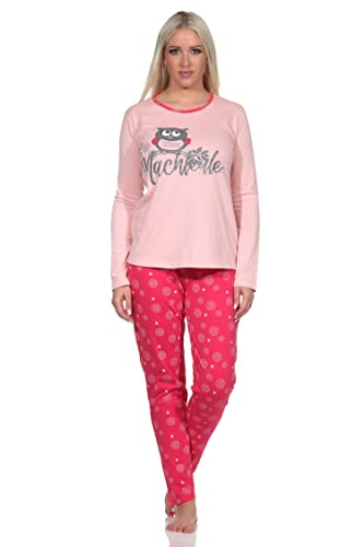 Normann Langer Damen Pyjama Schlafanzug mit Rundhals und niedlichem Eulen-Motiv, Farbe:rosa, Größe:36-38 von Normann