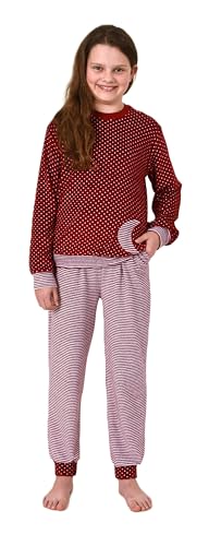 Normann Mädchen Frottee Pyjama Langarm mit Bündchen in Tupfen- und Ringeldesign, Farbe:Allover, Größe:140 von Normann