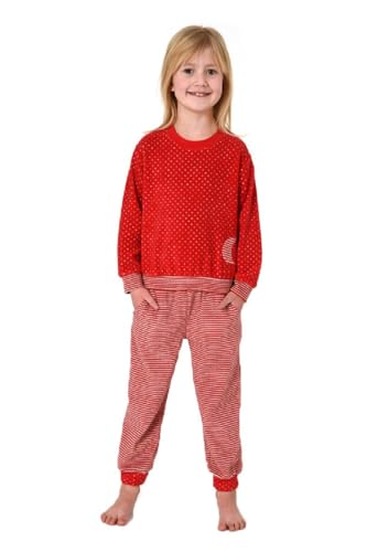 Normann Mädchen Frottee Pyjama mit Bündchen, Warmer Schlafanzug in toller Ringel-Optik, Farbe:Allover, Größe:128 von Normann