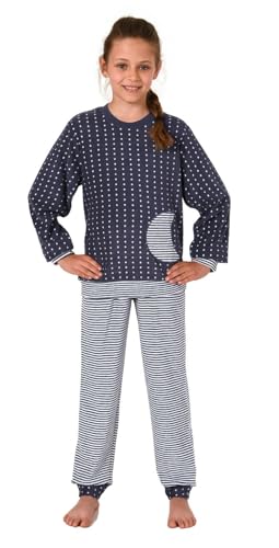 Normann Mädchen Frottee Pyjama mit Bündchen, Warmer Schlafanzug in toller Ringel-Optik, Farbe:Tupfen, Größe:128 von Normann