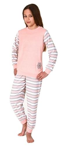 Normann Mädchen Schlafanzug, Frottee Pyjama mit Bündchen und süßem Motiv, Streifenoptik, Farbe:apricot, Größe:164 von Normann