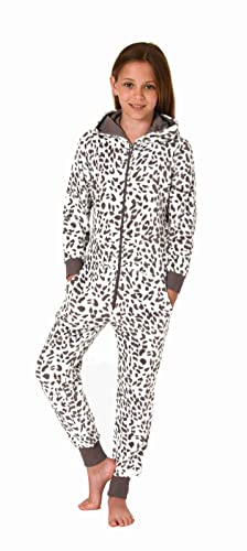 Normann Mädchen Schlafanzug Einteiler Jumpsuit Overall aus Coralfleece im Animal Look, Farbe:braun, Größe:128 von Normann