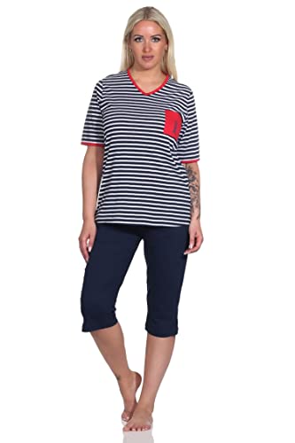 Normann Maritimer Damen Kurzarm Capri Pyjama mit Leuchtturm Motiv - auch in Übergrössen, Farbe:Marine, Größe:40-42 von Normann