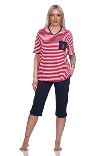 Normann Maritimer Damen Kurzarm Capri Pyjama mit Leuchtturm Motiv - auch in Übergrössen, Farbe:rot, Größe:44-46 von Normann