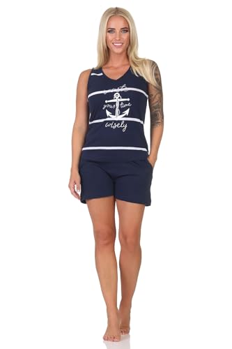 Normann Maritimer ärmelloser Damen Shorty Schlafanzug mit Anker als Motiv - auch in Übergröße, Farbe:Marine, Größe:40-42 von Normann