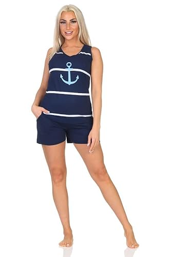 Normann Maritimer ärmelloser Damen Shorty Schlafanzug mit Leuchturm - auch in Übergröße, Farbe:Marine, Größe:52-54 von Normann