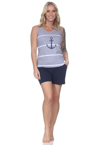 Normann Maritimer ärmelloser Damen Shorty Schlafanzug mit Leuchturm - auch in Übergröße, Farbe:grau-Mel., Größe:36-38 von Normann