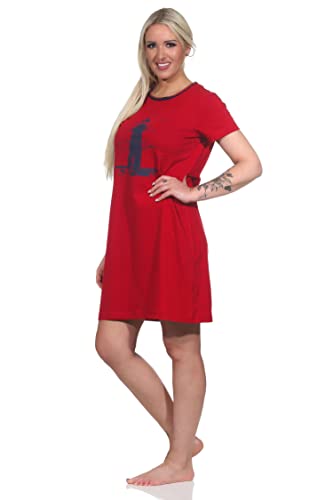 Normann Maritimes Damen Kurzarm Nachthemd mit Leuchtturm Motiv, Farbe:rot, Größe:44-46 von Normann
