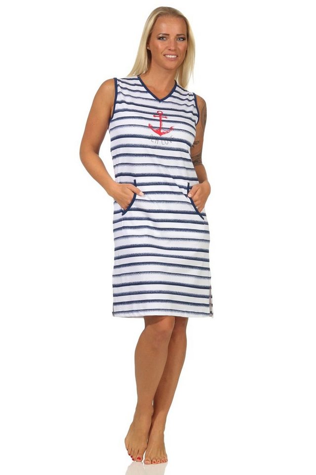 Normann Nachthemd Ärmelloses maritim gestreiftes Damen Nachthemd mit Anker als Motiv von Normann