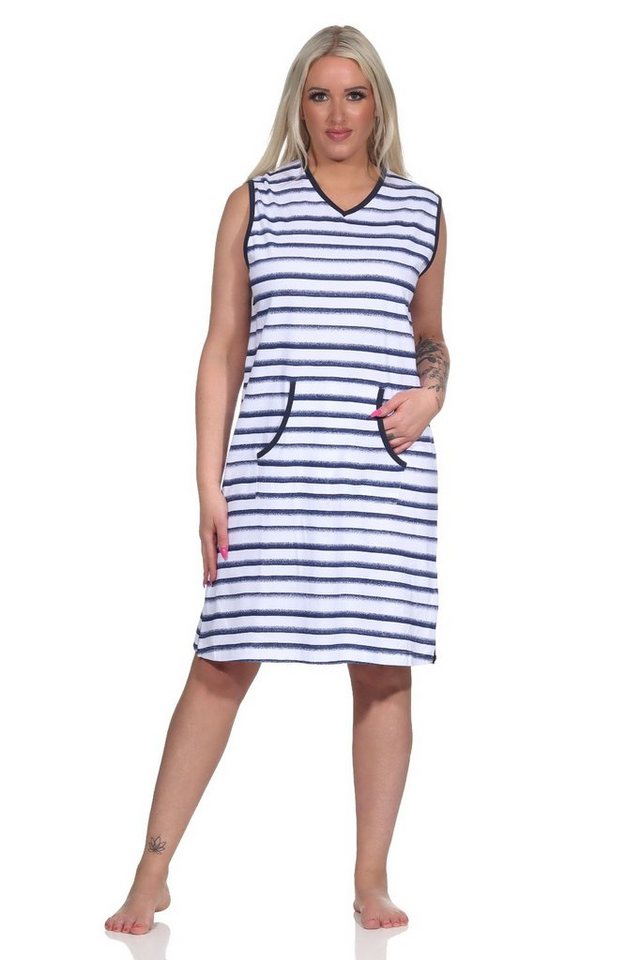 Normann Nachthemd Damen Achselträger Nachthemd Strandkleid in maritimer Streifenoptik von Normann