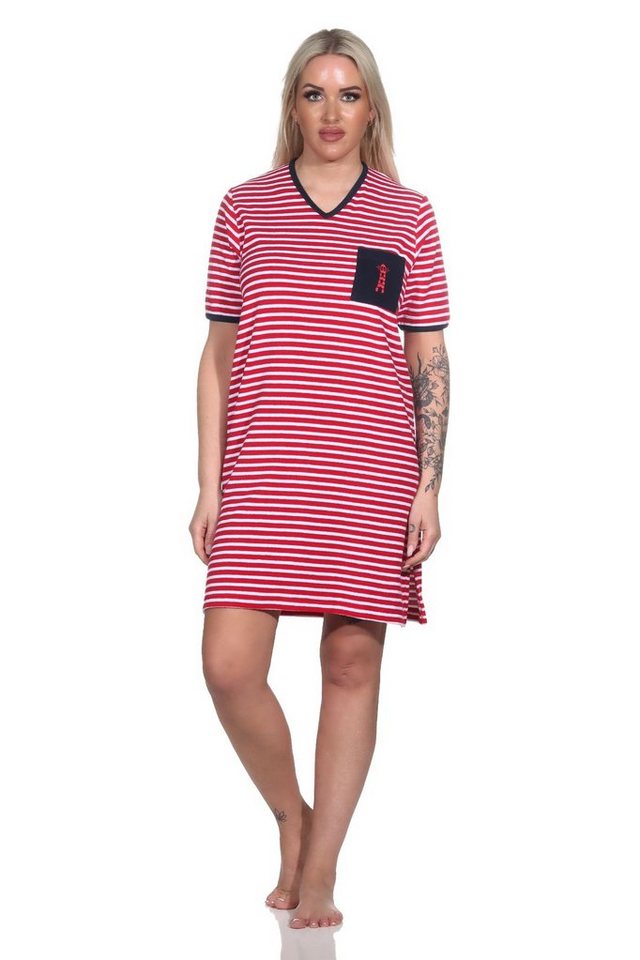 Normann Nachthemd Damen Frottee Kurzarm Nachthemd Strandkleid in maritimer Optik von Normann
