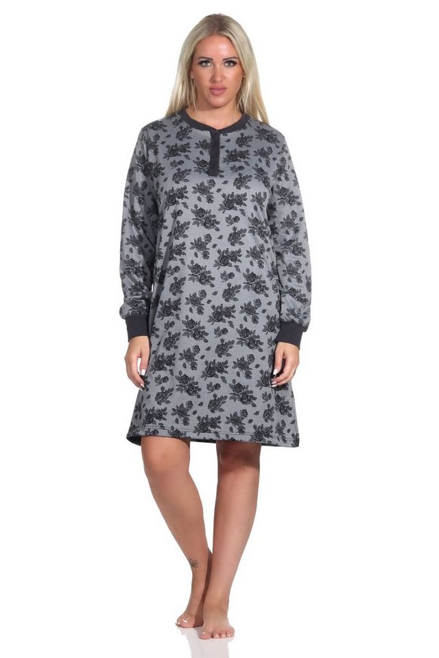 Normann Nachthemd Damen Frottee Nachthemd langarm mit Bündchen - auch in Übergrößen von Normann