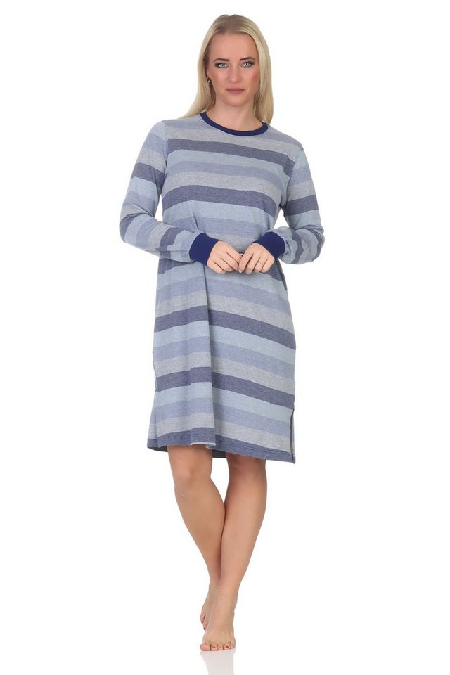 Normann Nachthemd Damen Frottee Nachthemd mit Bündchen in elegantem Streifendesign von Normann