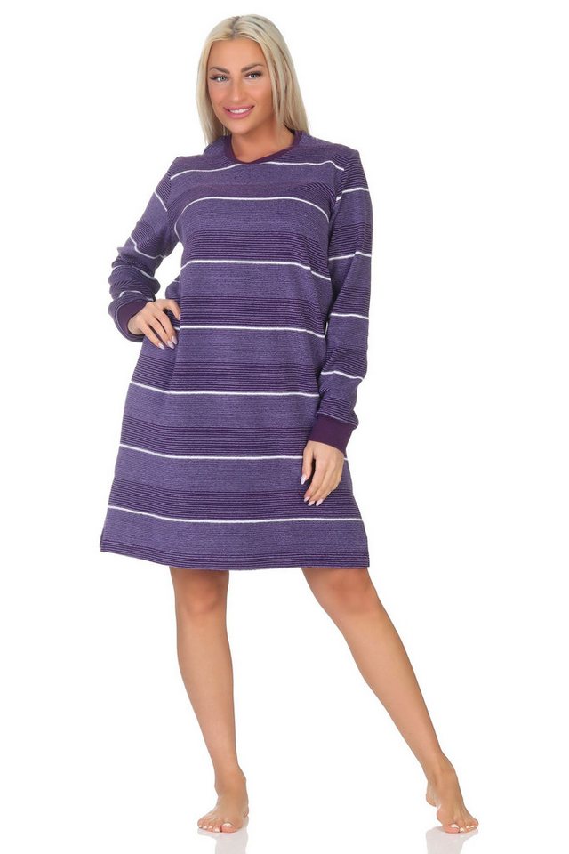Normann Nachthemd Damen Frottee Nachthemd mit Bündchen in elegantem Streifendesign von Normann