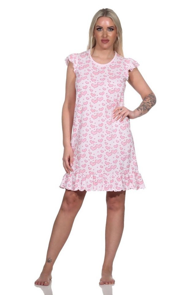 Normann Nachthemd Damen Kurzarm Nachthemd in Herz Motiv Optik - auch in Übergrössen von Normann