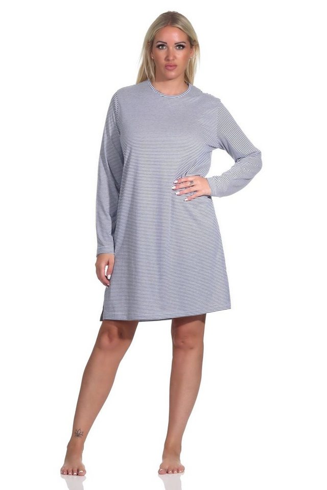 Normann Nachthemd Damen Nachthemd Bigshirt langarm in Streifen - Ringel Optik von Normann