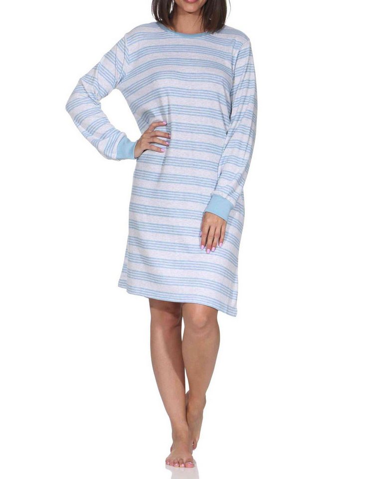Normann Nachthemd Damen Nachthemd in Kuschel Interlock mit Bündchen in Streifen Optik von Normann