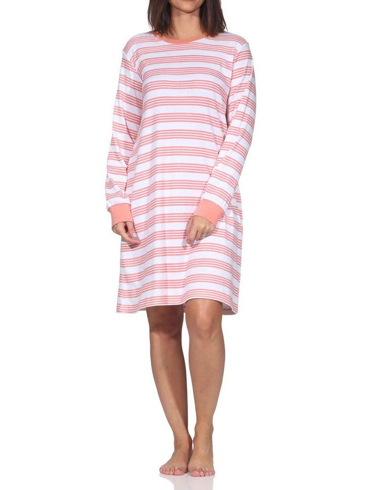 Normann Nachthemd Damen Nachthemd in Kuschel Interlock mit Bündchen in Streifen Optik von Normann