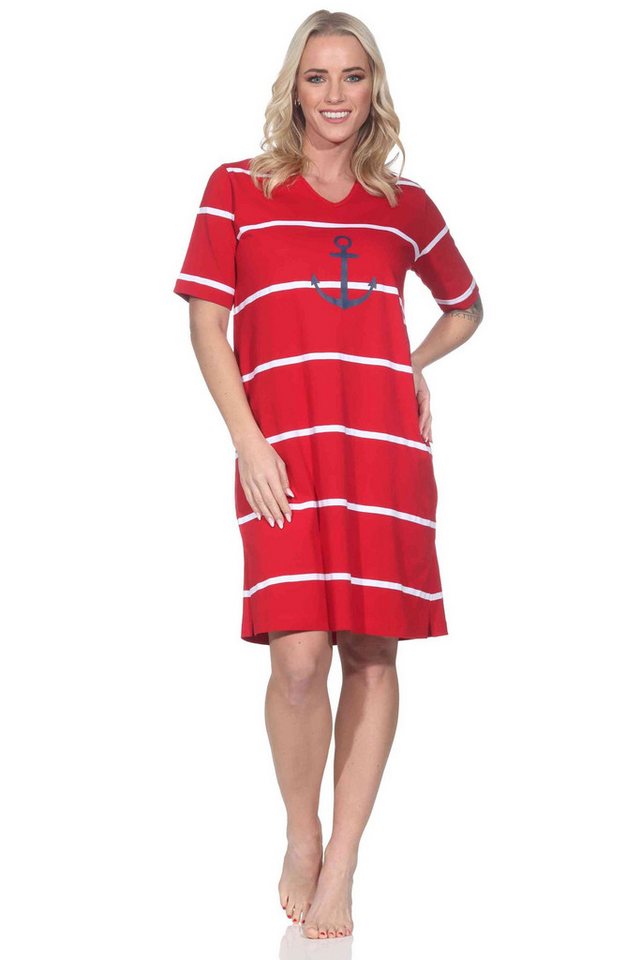 Normann Nachthemd Damen Nachthemd in maritimer Optik mit Anker Motiv –auch in Übergröße von Normann