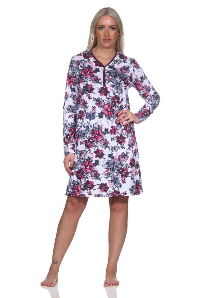 Normann Nachthemd Damen Nachthemd langarm in floralem Design - auch in Übergrößen von Normann