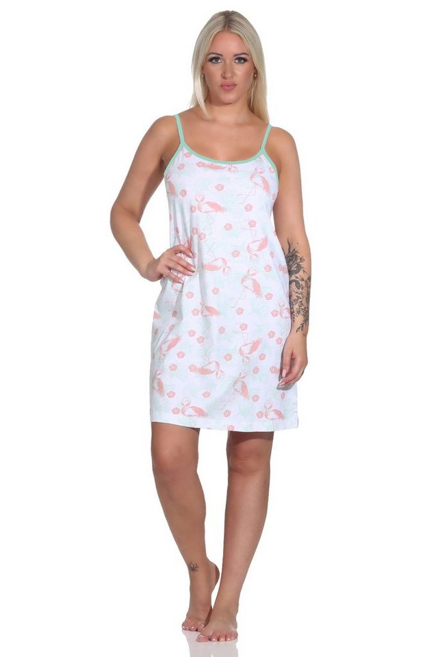 Normann Nachthemd Damen Spaghetti-Träger Nachthemd mit Flamingo Motiv von Normann