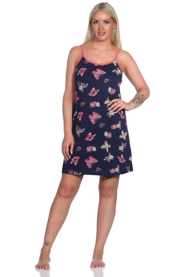 Normann Nachthemd Damen Spaghetti Träger Nachthemd mit Schmetterling als Motiv von Normann