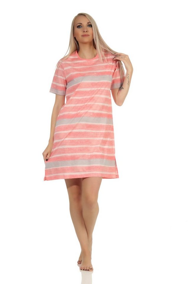 Normann Nachthemd Damen kurzarm Nachthemd im farbenfrohen Streifen Look – 112 464 von Normann