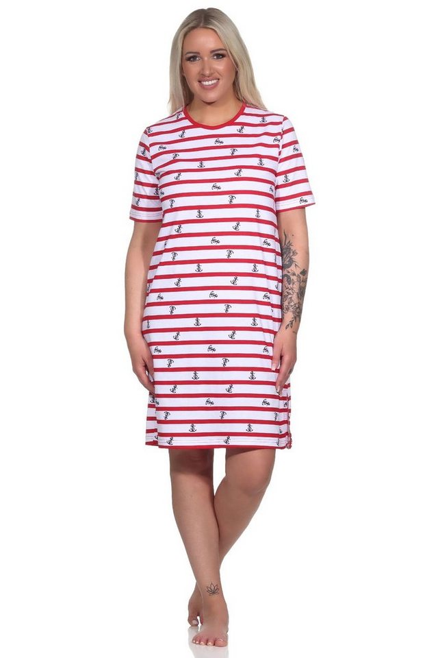 Normann Nachthemd Damen kurzarm Nachthemd in maritimer Optik - auch in Übergrössen von Normann