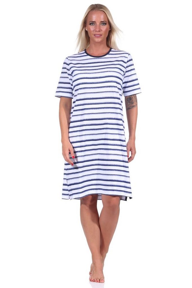 Normann Nachthemd Damen kurzarm Nachthemd in maritimer Streifenoptik -auch in Übergröße von Normann