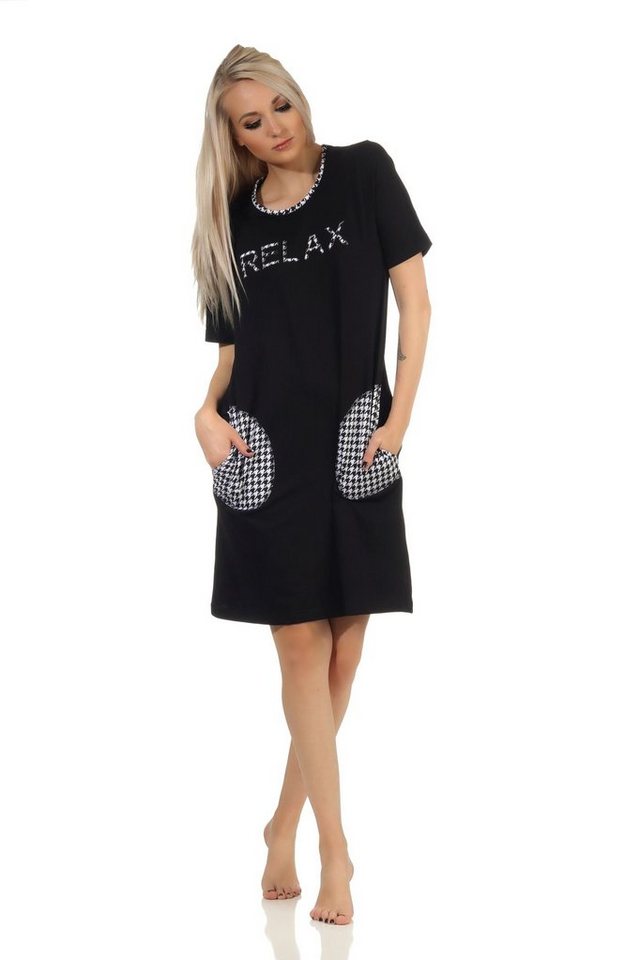 Normann Nachthemd Damen kurzarm Nachthemd mit aufgesetzten Taschen - auch in Übergrößen von Normann